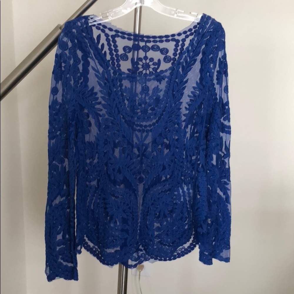 Sexy Embroidered Bright Blue Top